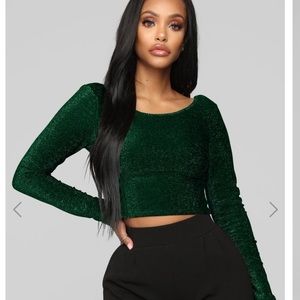 FashionNova: Shine and Fine Hunter Green Crop Top